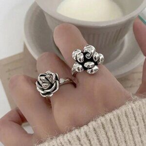 Minimalist 925 Sterling Silver Rose Flower Ring Unique Statement Ring